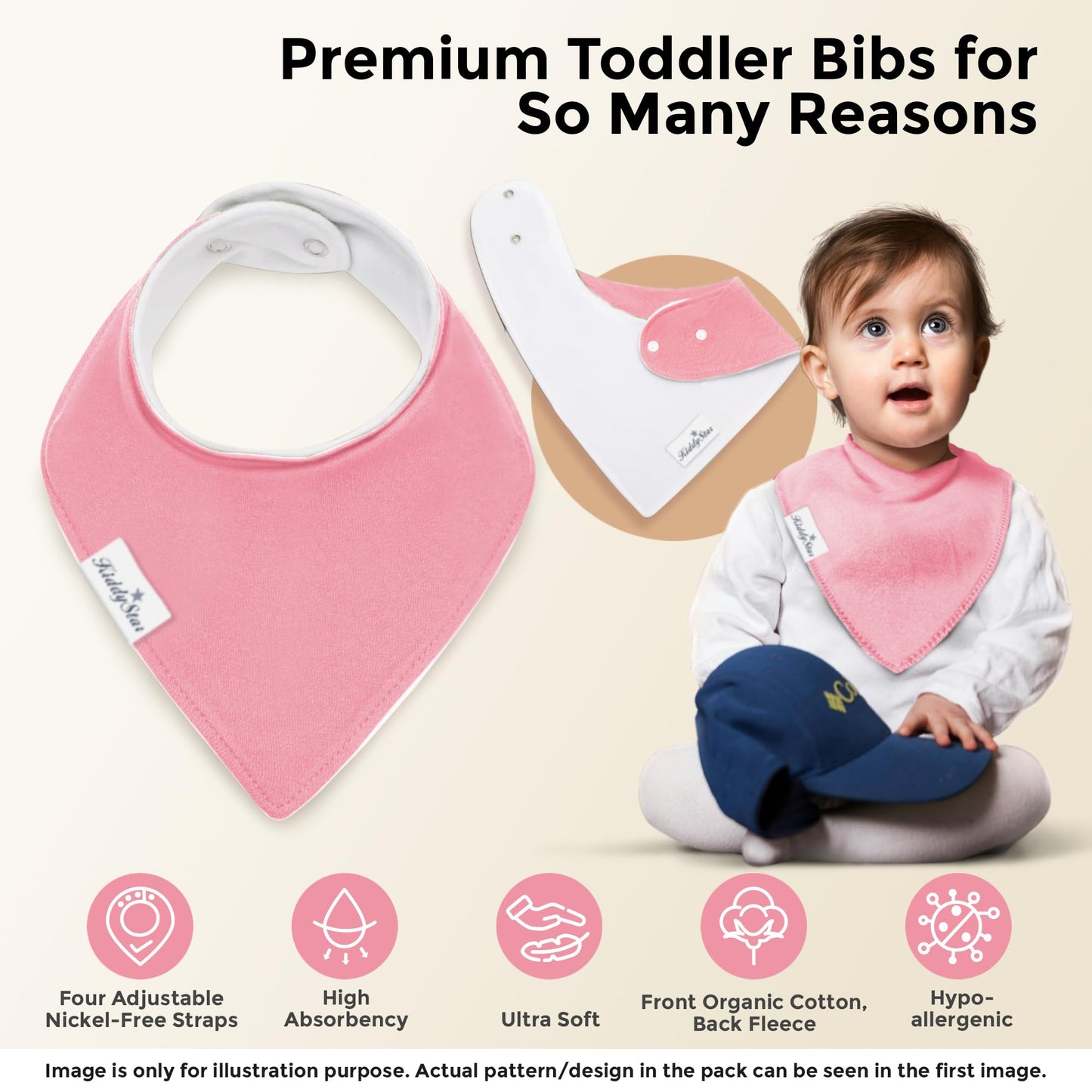Kiddystar Organic Baby Bibs - Soft, Absorbent Cotton Bandana Bibs For Drooling & Teething - Adjustable & Stylish Baby Gift