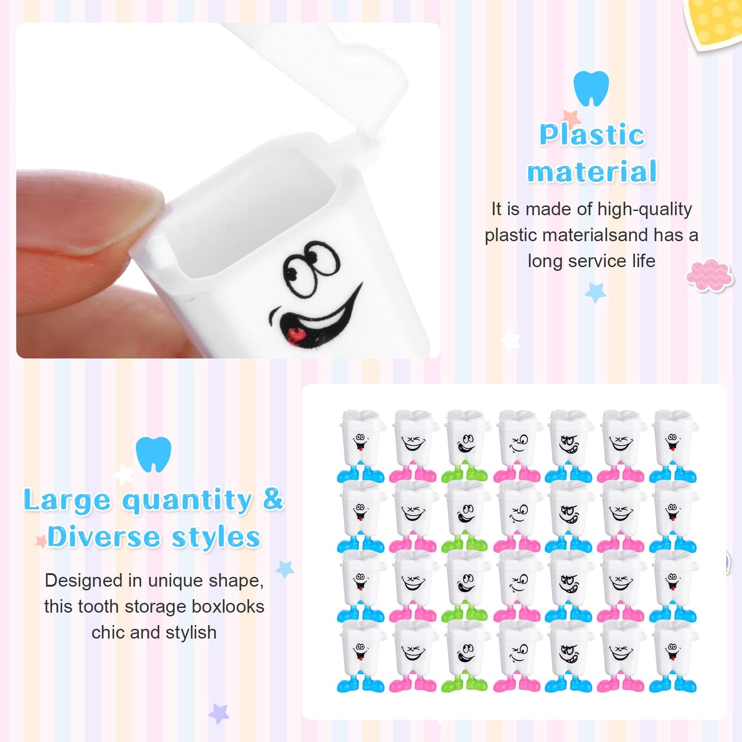 Chuangdi 60 Pcs Teeth Storage Box Lovely Baby Milk Tooth Organizer Container Teeth Saver Save Box Case Gift For Kids Lost Teeth