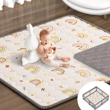 Boho Rainbow Baby Play Mat 50 X 50 Playpen Mat Thicken One-Piece Baby Crawling Mat Non-Slip Cushioned Baby Floor Mat with Lettte
