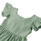 Dutebare Toddler Girls Dress Cotton Linen Ruffle Halter Sleeveless Kids Casual Summer Beach Party Dresses Green 110