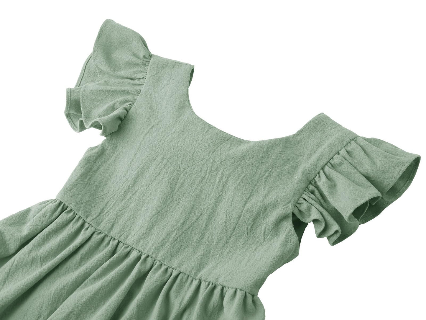 Dutebare Toddler Girls Dress Cotton Linen Ruffle Halter Sleeveless Kids Casual Summer Beach Party Dresses Green 130