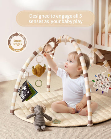 Blissful Diary Baby Play Gym Mat, Tummy Time Mat With 6 Detachable Toys For Stage-Based Sensory & Motor Skill Development, Baby
