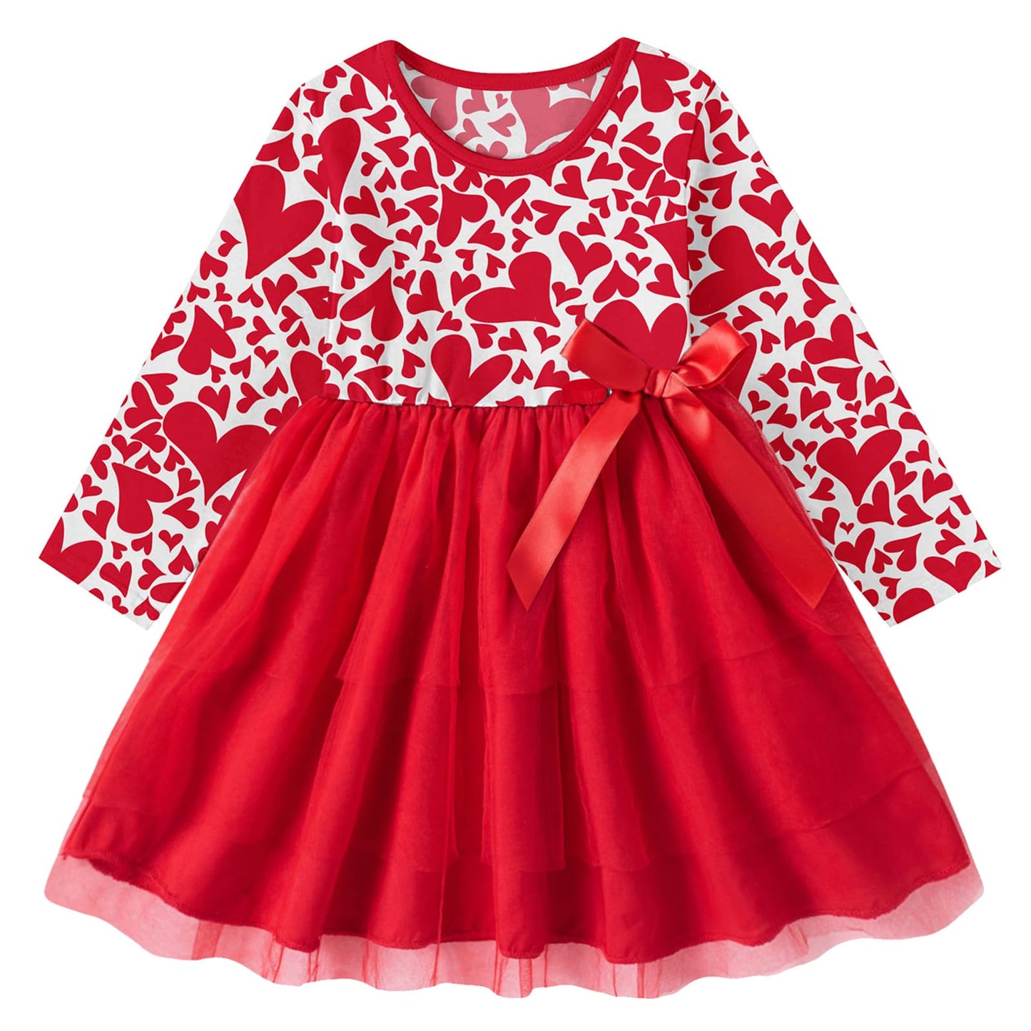 Vieille 5T Girls Valentines Day Tutu Dress Long Sleeve Love Heart Red Tulle Dress Spring Holiday Party Outfits Size 6