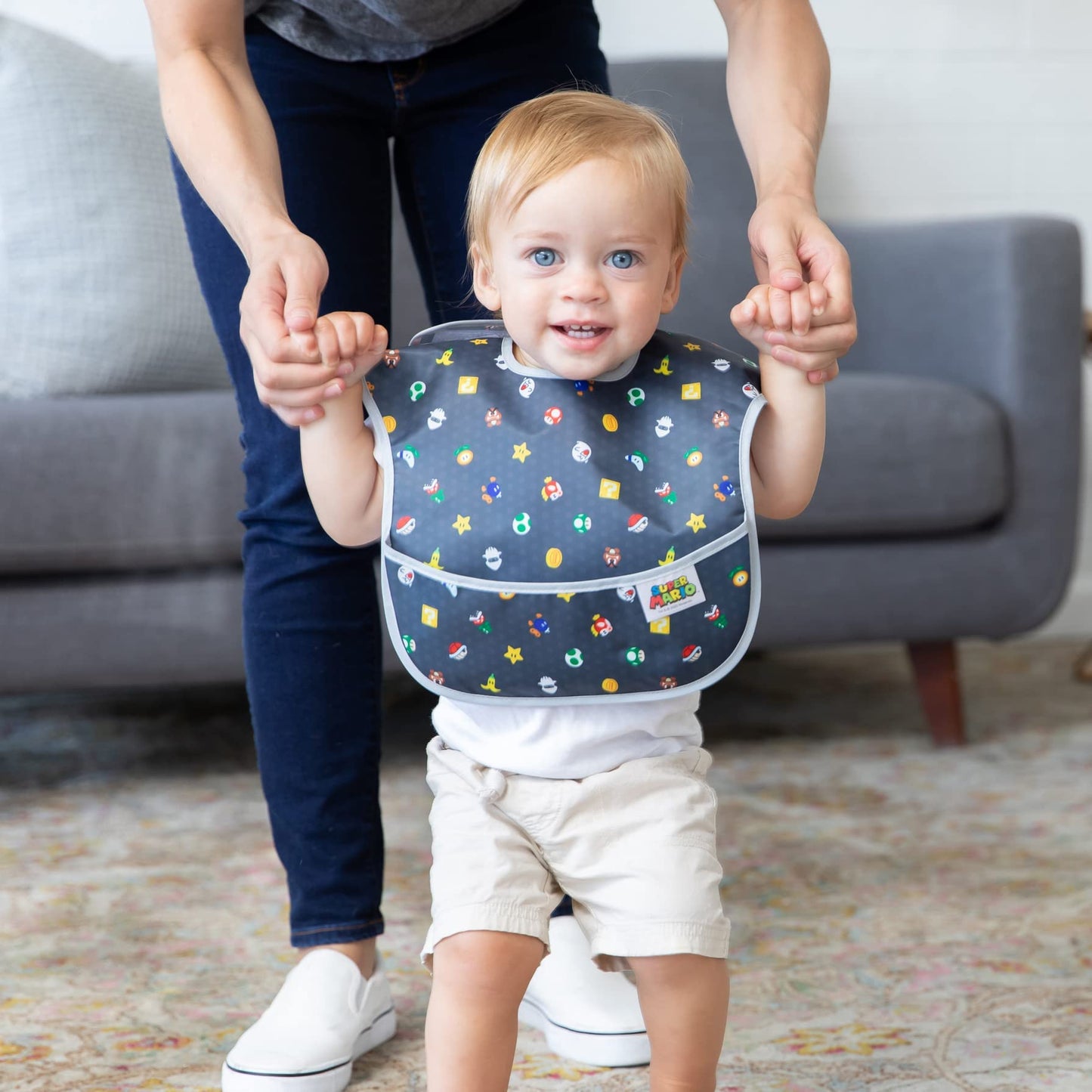 Bumkins Nintendo Bibs For Girl Or Boy, Superbib Baby And Toddler 6-24 Months, Essential Must Have For Eating, Feeding, Baby Led