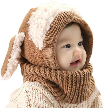 Baby Girls Boys Winter Hat Scarf Earflap Hood Scarves Caps (Brown)