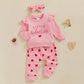Nokpsedcb Baby Boy Girl Cute Letter Embroidery Long Sleeve Sweatshirt And Elastic Long Pants Toddler Valentine Outfits (Pink Lit