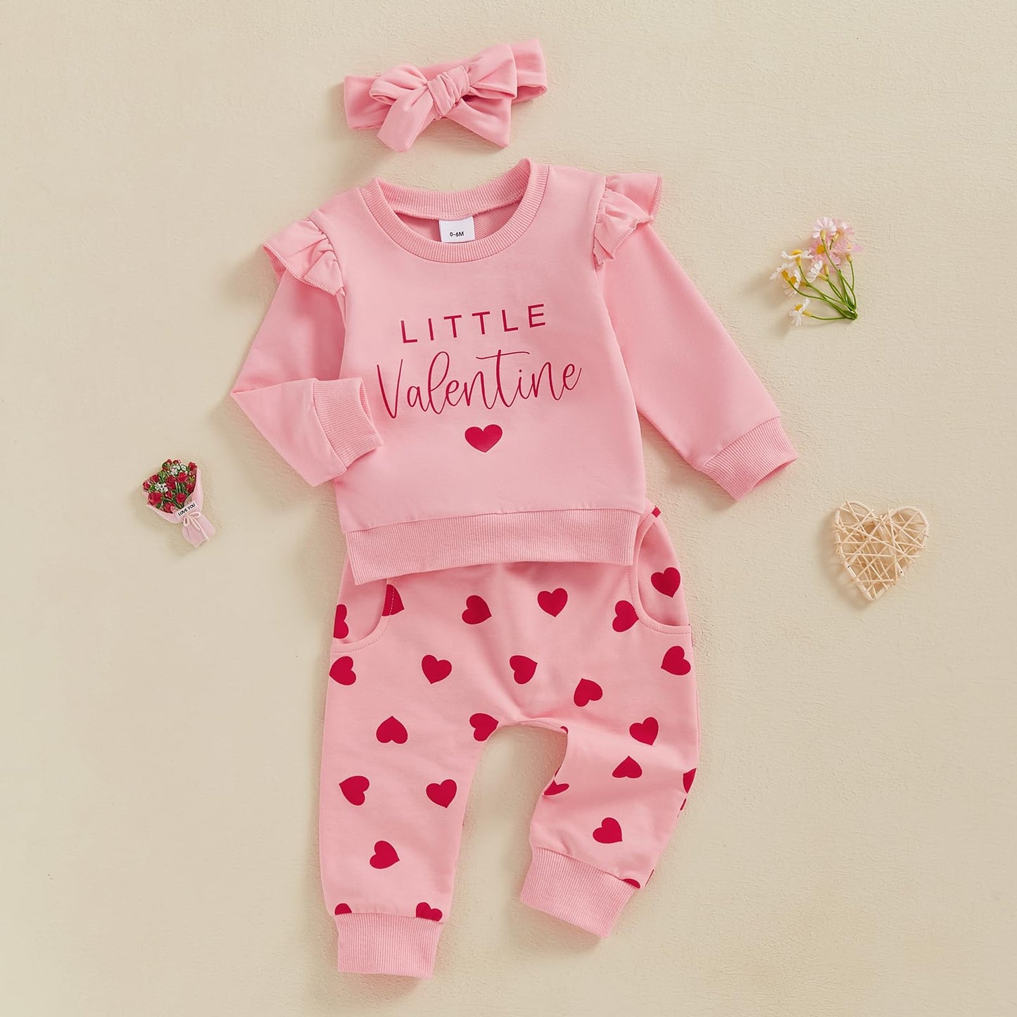 Nokpsedcb Baby Boy Girl Cute Letter Embroidery Long Sleeve Sweatshirt And Elastic Long Pants Toddler Valentine Outfits (Pink Lit
