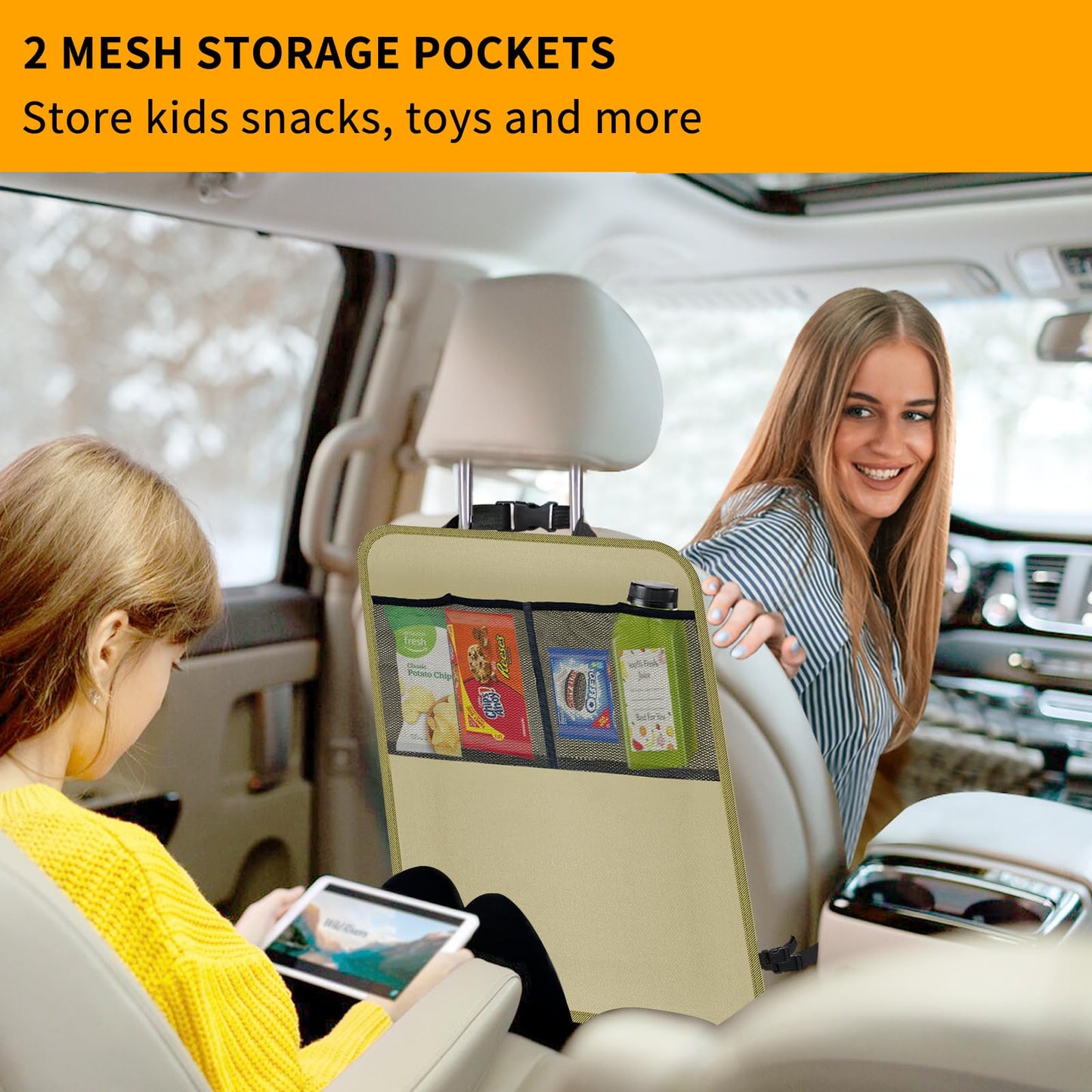 Zecirl 2 Pack Kick Mat Backseat Protector,Back Seat Cover for Kids,Car Seat Back Protectors with 2 Pocket Storage Organizer for