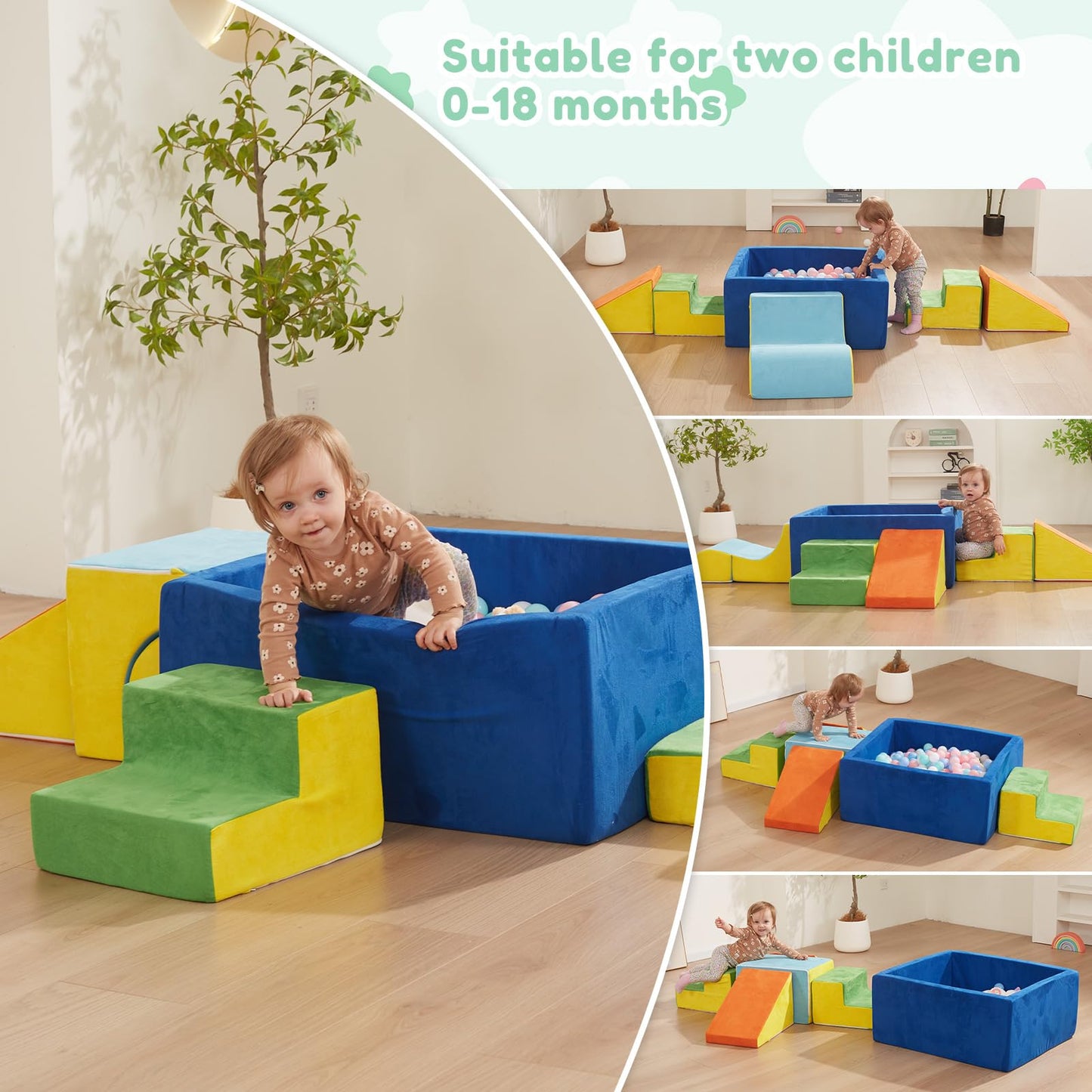 Hahasole Foam Climbing Toys For Toddlers, 6Pcs Climb & Crawl Activity Playset, Climbing Blocks With Large Ball Pit (Excluding Ba