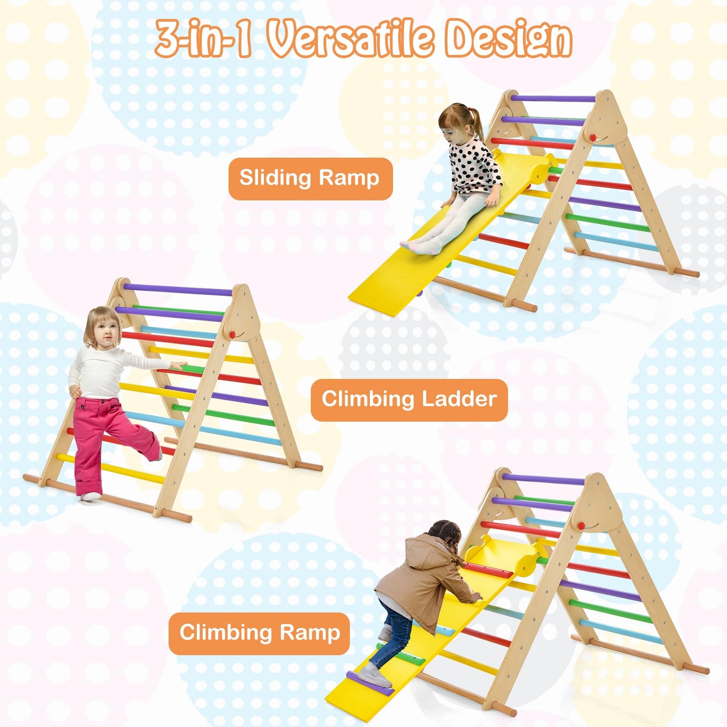 Honey Joy Triangle Climber With Ramp, Indoor Kids Climbing Triangle Ladder For Daycare, Gym & Playground, Folding Wooden Montess