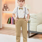 Yallet Toddler Baby Boy Clothes Suit Gentleman Wedding Outfits, Formal Dress Shirt+Bowtie+Vest+Boutonniere+Suspender Pants(L Cla