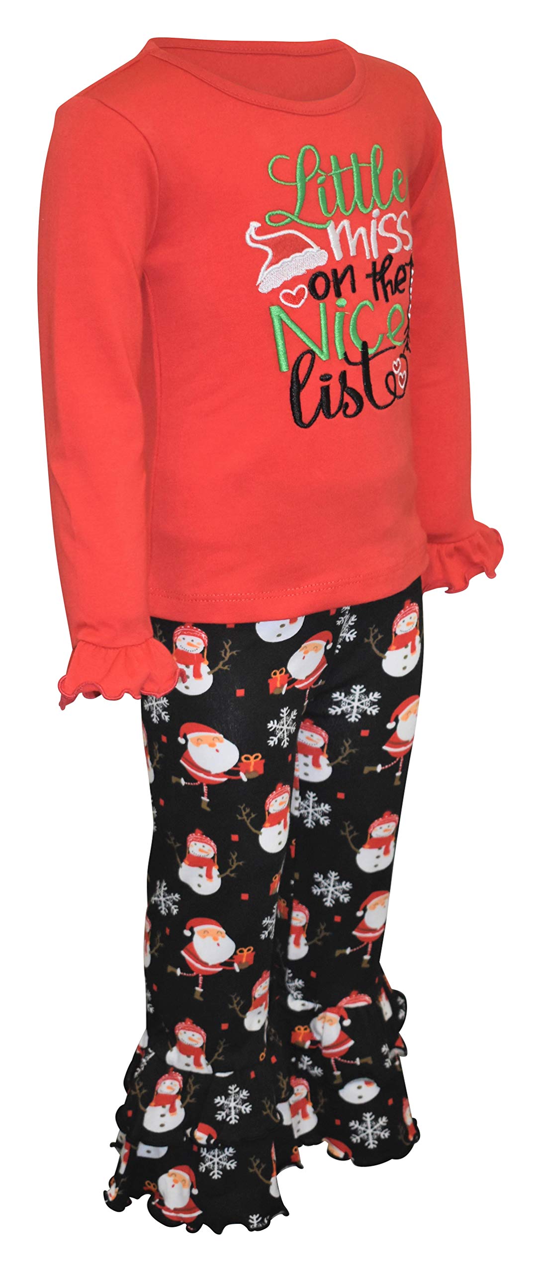 Unique Baby Girls Little Miss Nice List Christmas Pant Set (4T, Black Santa)