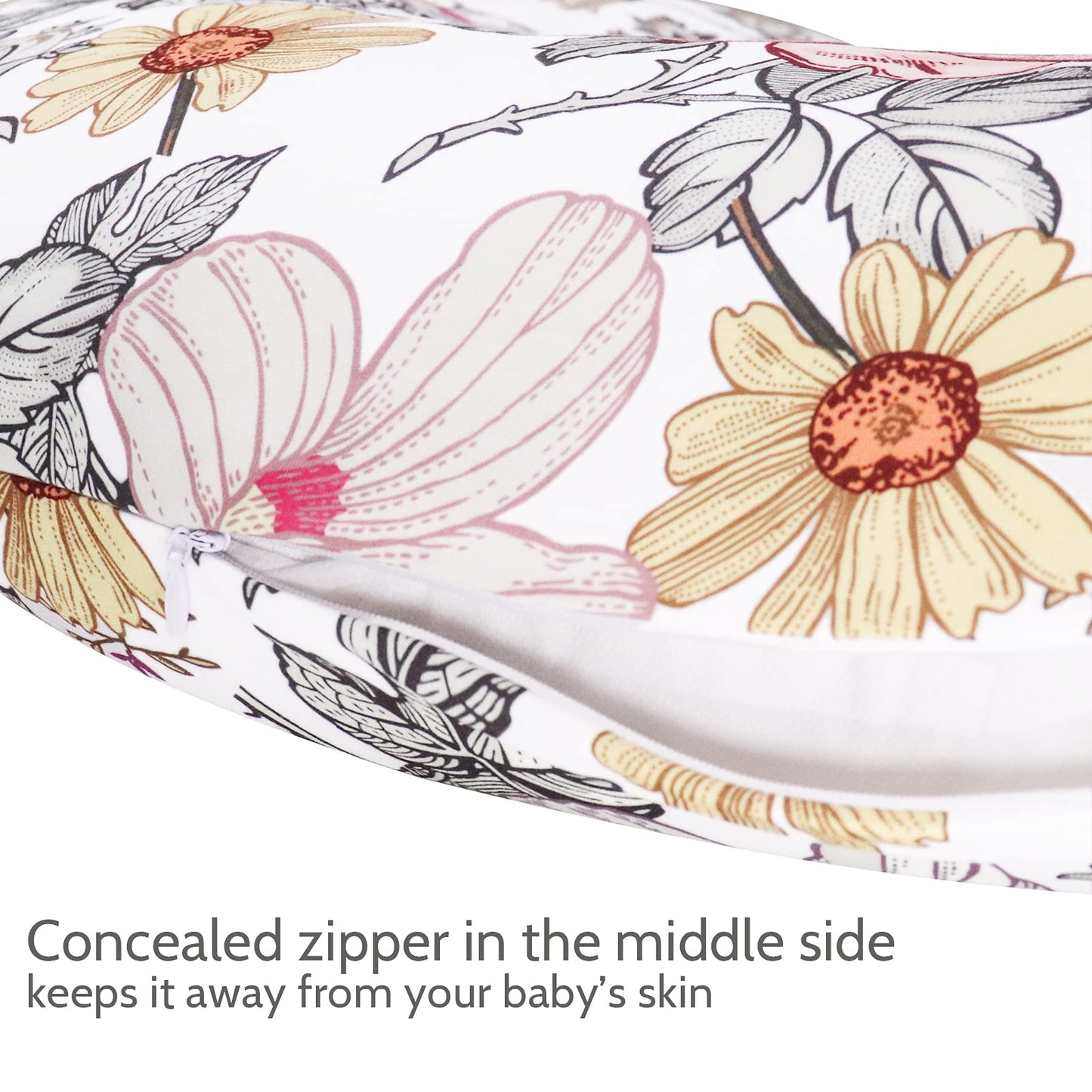 Hnhuaming Floral Nursing Pillow Cover, Breastfeeding Pillow Slipcover For Baby Girls, Soft Snug Fits On Newborn Feeding Pillow C