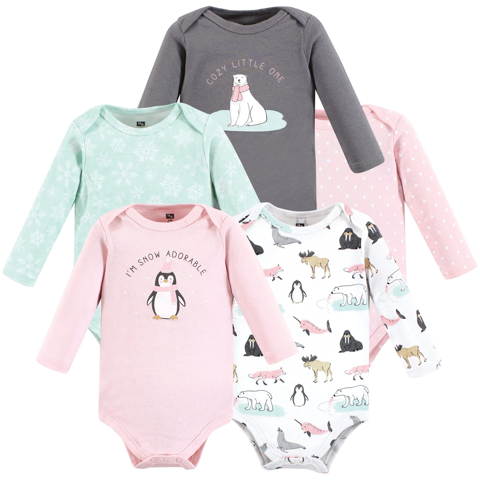 Hudson Baby Unisex Baby Cotton Long-Sleeve Bodysuits, Girl Arctic Animals, 6-9 Months