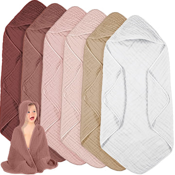 Peryiter 6 Pcs Muslin Hooded Baby Towels, 32x 32 Cotton Newborn Bath Towel Muslin Infant Baby Blankets Absorbent Unisex Newborn 