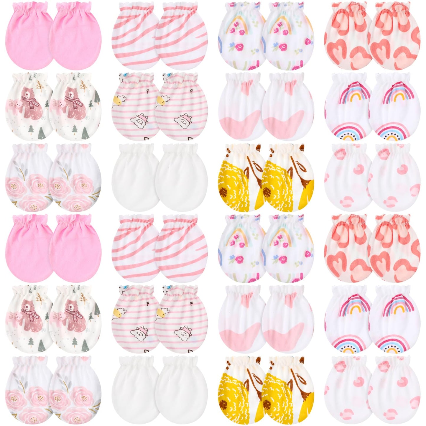 Geyoga 24 Pairs Newborn Baby Mittens No Scratch Mittens Soft Elastic Infant Baby Gloves for 0-6 Months Boy Girl(Flower)