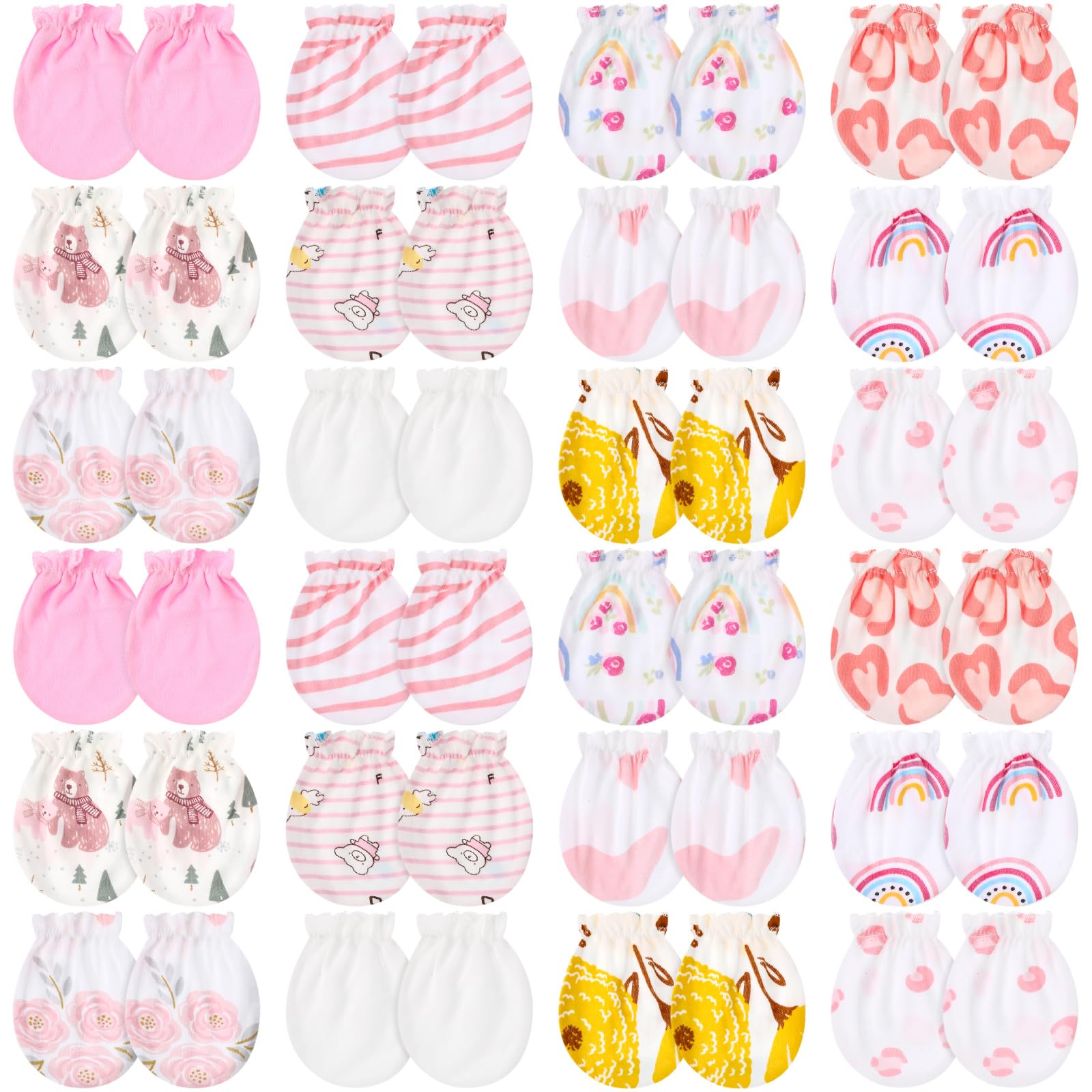 Geyoga 24 Pairs Newborn Baby Mittens No Scratch Mittens Soft Elastic Infant Baby Gloves for 0-6 Months Boy Girl(Flower)