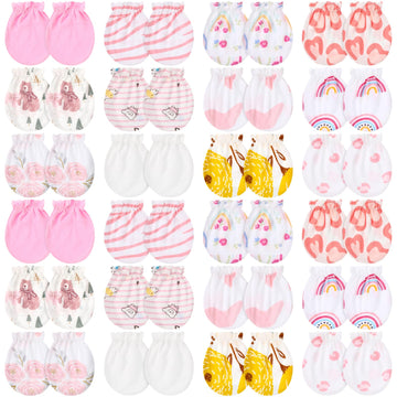 Geyoga 24 Pairs Newborn Baby Mittens No Scratch Mittens Soft Elastic Infant Baby Gloves for 0-6 Months Boy Girl(Flower)