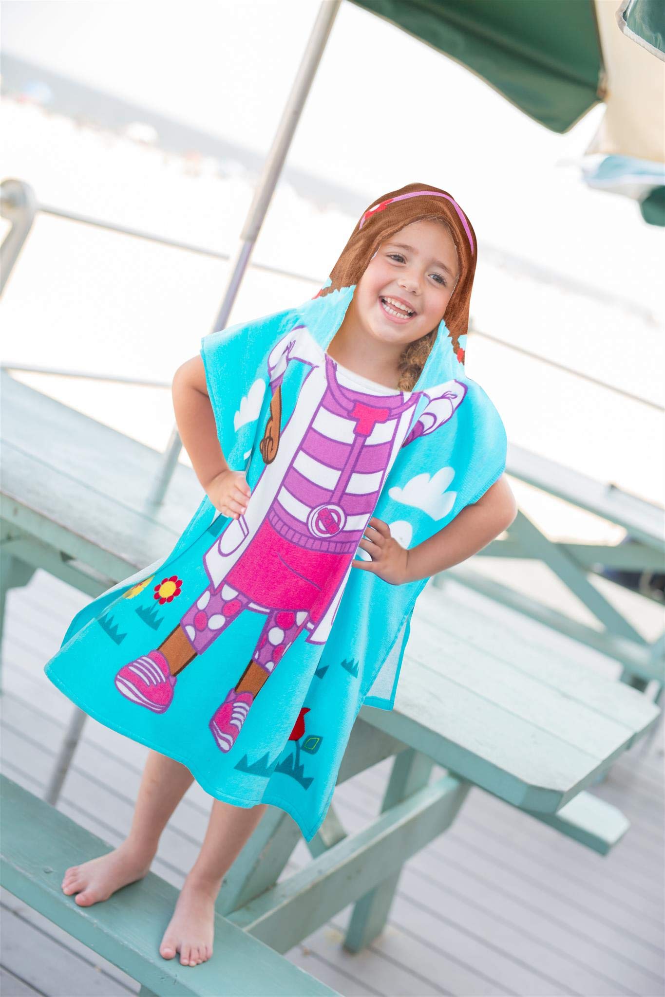 Disney Doc Mcstuffins Doc Kids Bath/Pool/Beach Hooded Poncho - Super Soft & Absorbent Cotton Towel, Measures 22 X 22 Inches (Off