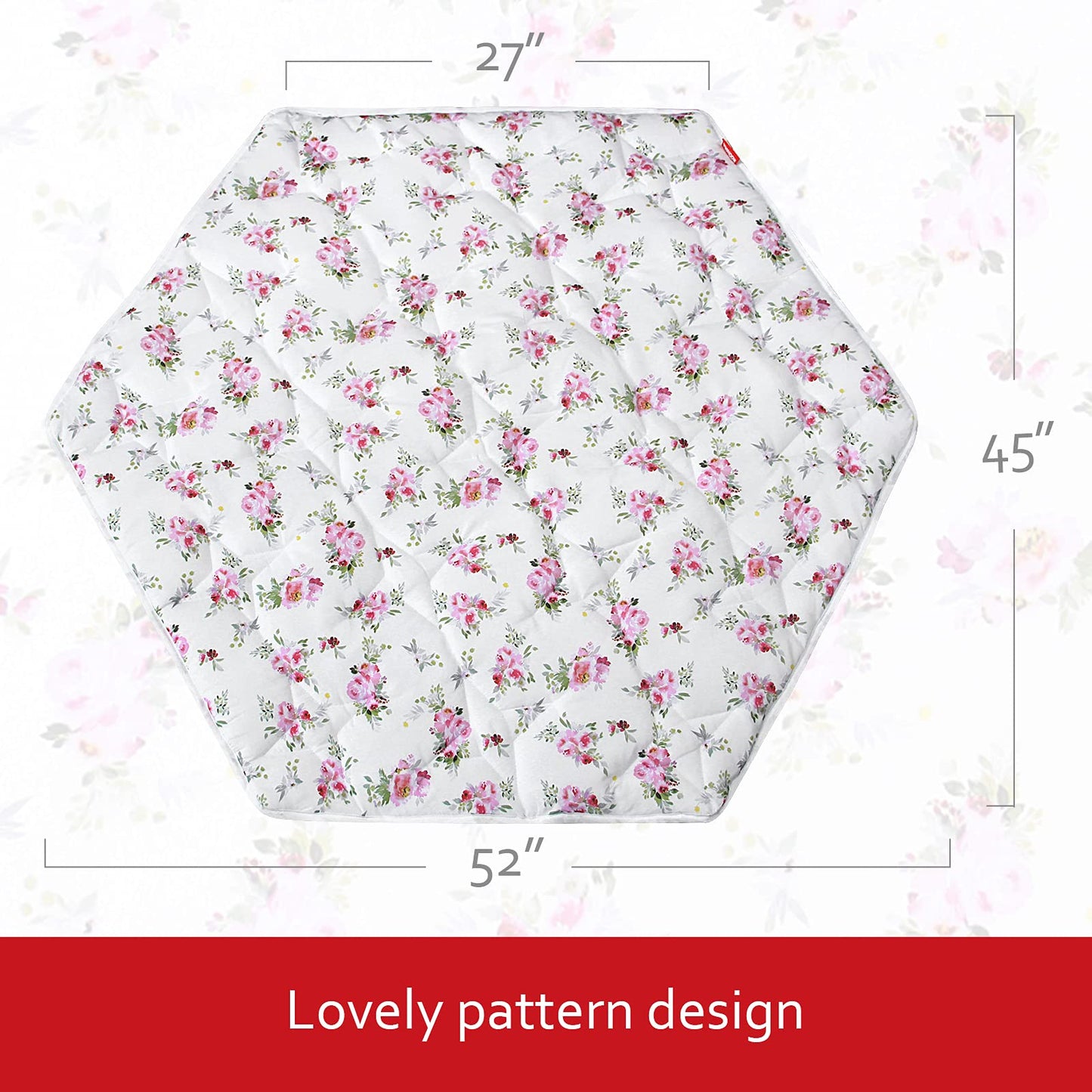 Hexagon Playpen Mat, Floral Print Baby Playmat Fits Regalo Portable Play Yard 48 Inch, Six Pannel Playpen Kids Tent Mat Hexagon