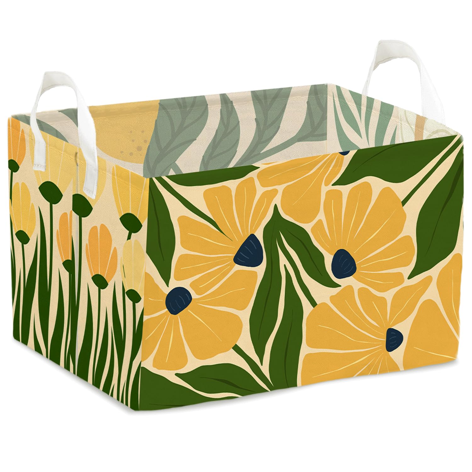 Boho Laundry Basket, Floral Storage Basket, Leaves Laundry Hamper, Waterproof Clothes Organizer Nursery Bin for Bedroom, Foldabl