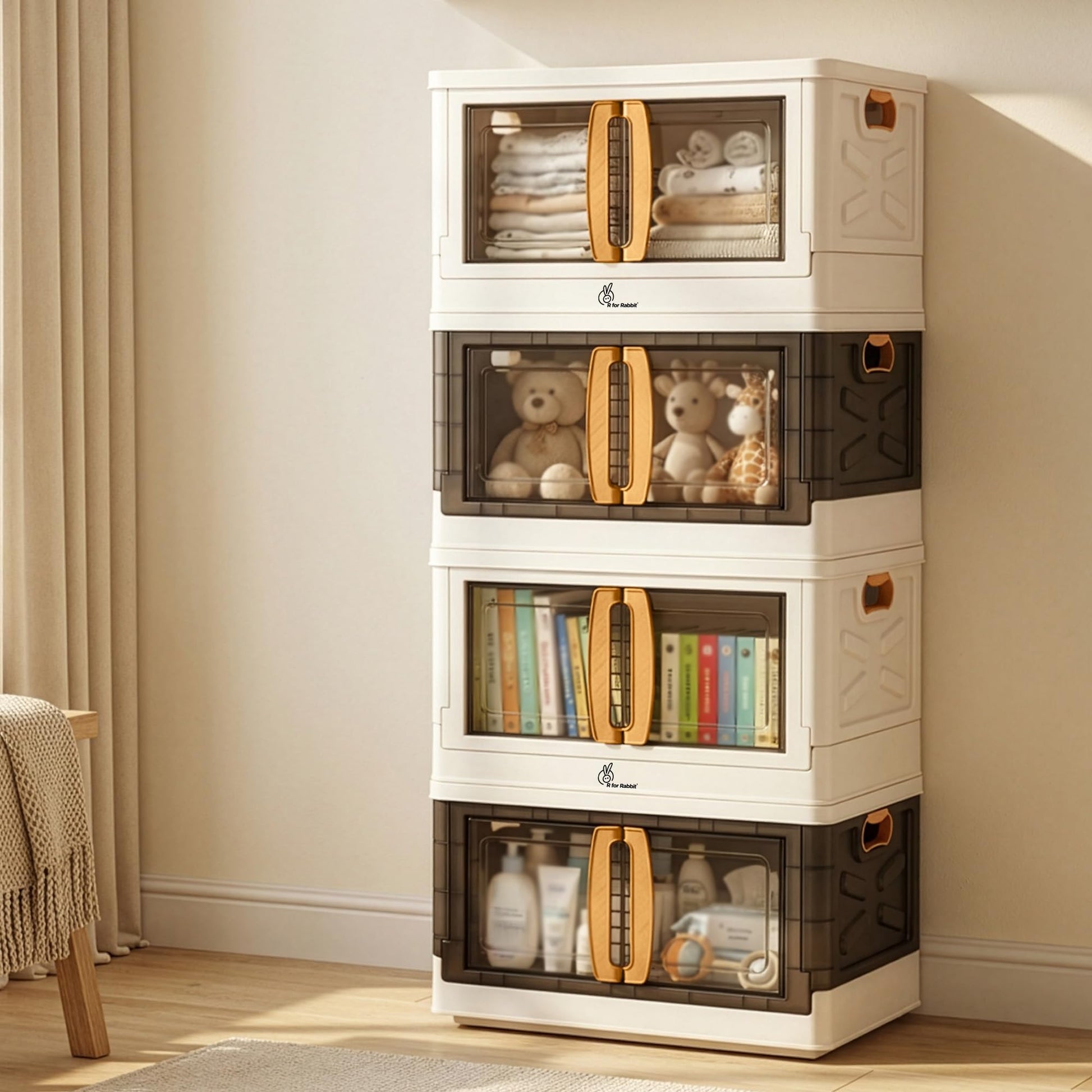 R For Rabbit Kiddo Korner Pod Kids Organizer Storage Box | 20L Modular Stackable Wardrobe With Wheels | SpaceSaver Cabinet Bins