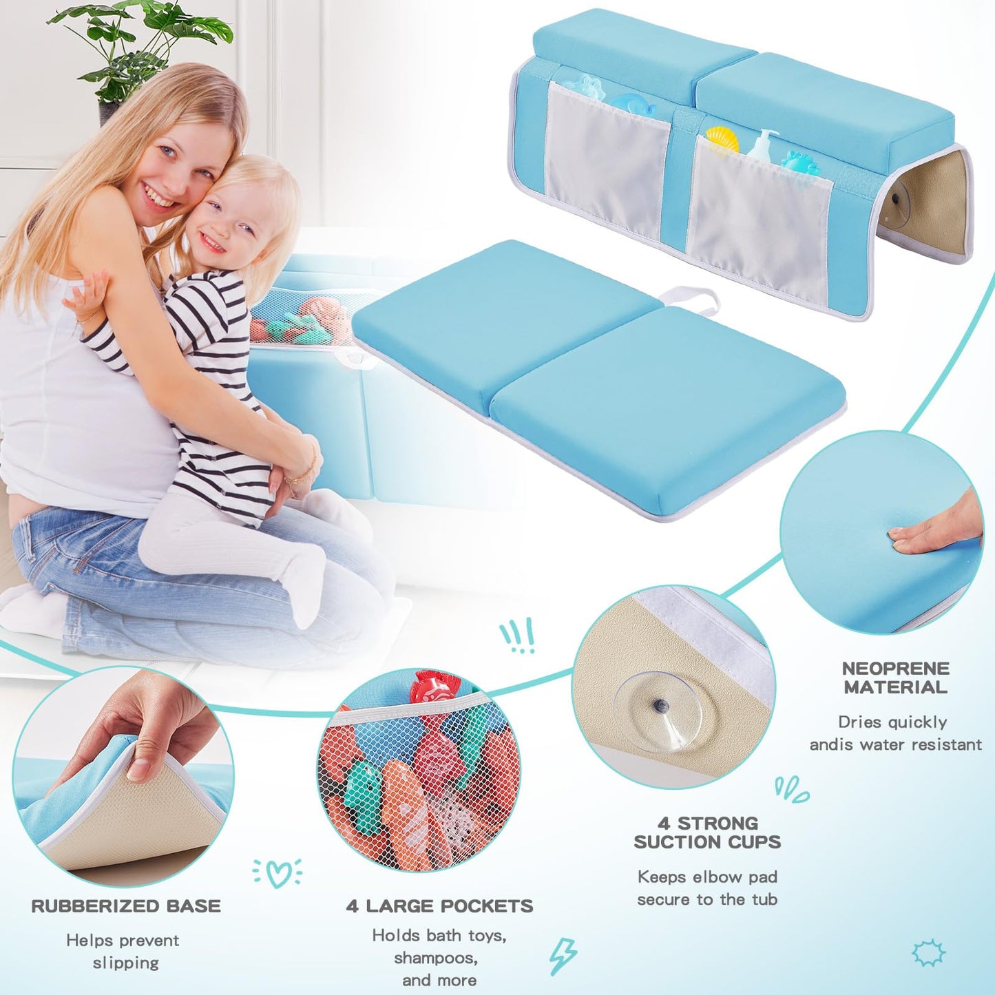 Ilpeod Baby Bath Kneeler And Elbow Rest Pad Set,Bath Kneeling Pad Thick Soft Quick Dry Baby Bathtub Mat For Baby Bathing Time,Ba
