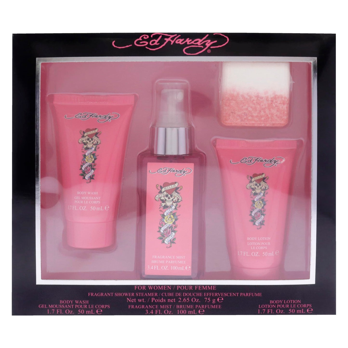 Ed Hardy Womens Perfume Gift Set, 4 Pieces Include Fragrance Mist, Body Lotion, Body Wash, and Fragrant Bath Fizz