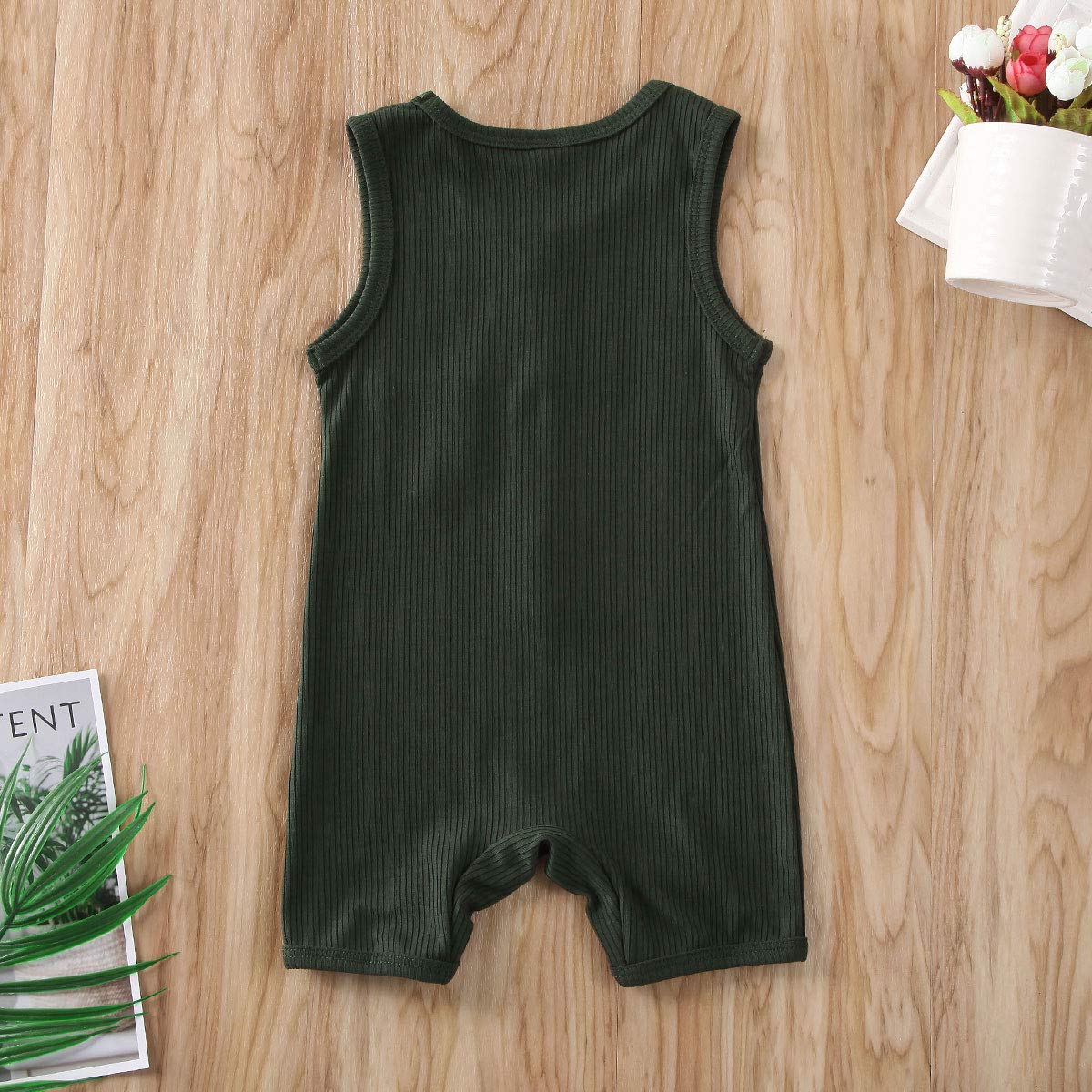 Baby Girl Boy Romper Bodysuit Solid Plain One Piece Jumpsuits Sleeveless One Piece Baby Clothes Outfits Summer (Dark Green, 6-12