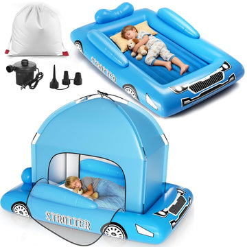 Inflatable Kids Travel Bed with Tent - Foldable Portable Bed for Kid Ages 3+ - Blow Up Kids Air Mattress with Safety Sides, Fast