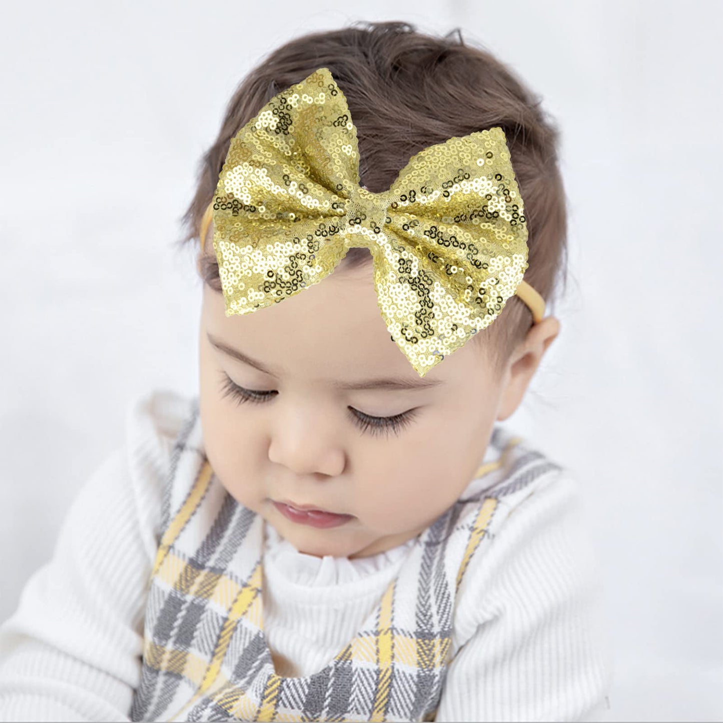 Song Qing Baby Infant Girls Hair Band Sequined Bow Headband Turban Knot Hair Headwear Gold