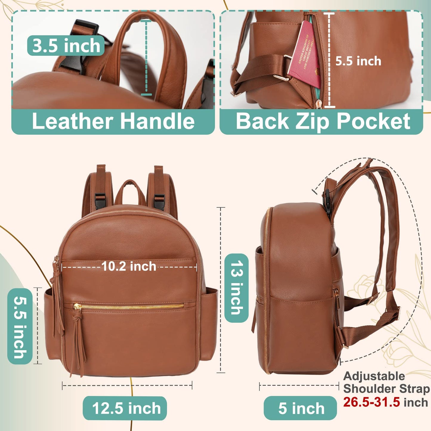 Small Diaper Bag Backpack Mominside Mini Baby Diaper Bag With 11 Pockets, Leather Travel Baby Bag For Baby Girls Boys, Diaper Ba