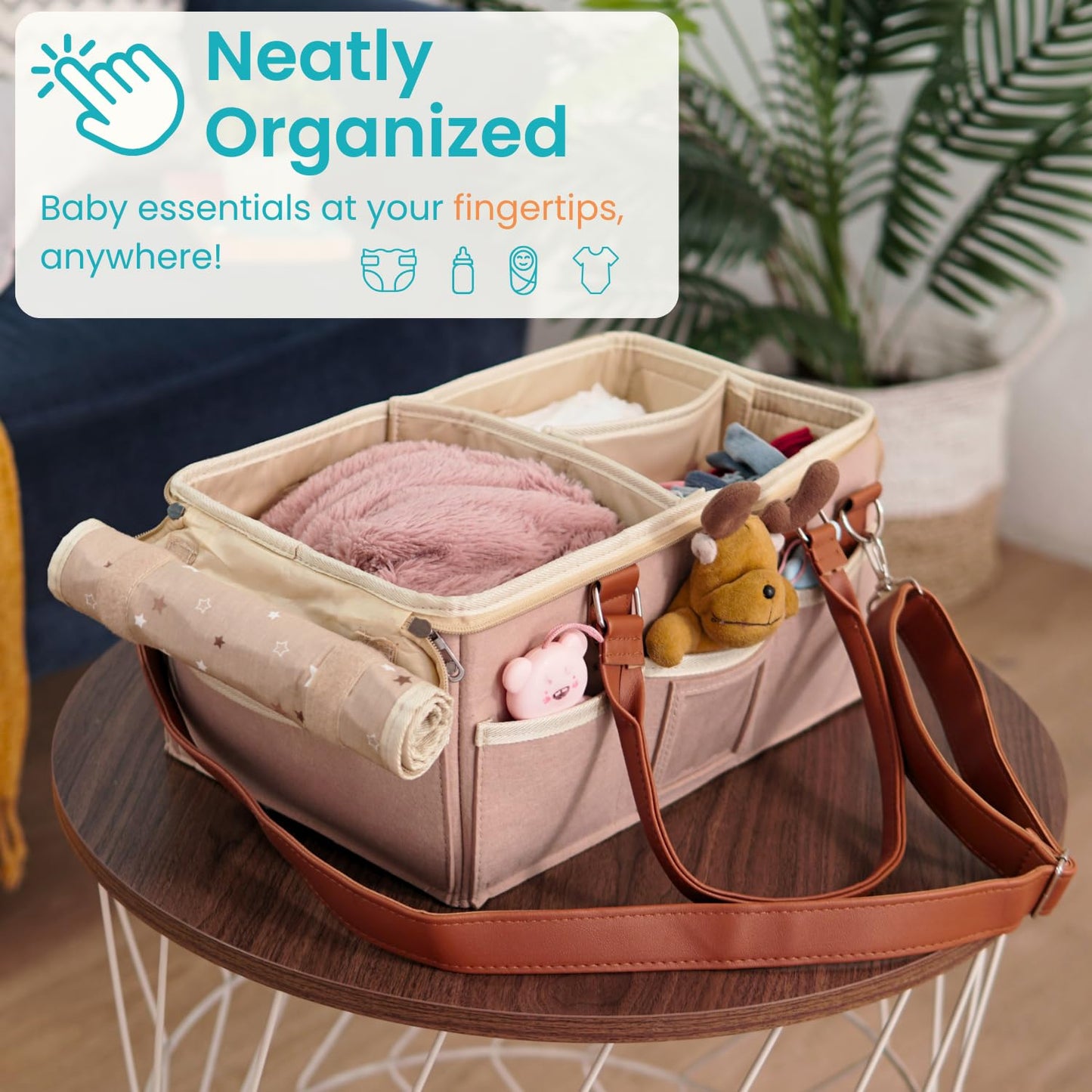 Home For Each Baby Diaper Caddy Organizer With Lid, Multiple Compartments Baby Caddy, Waterproof Diaper Tote Bag For Infants, Tr