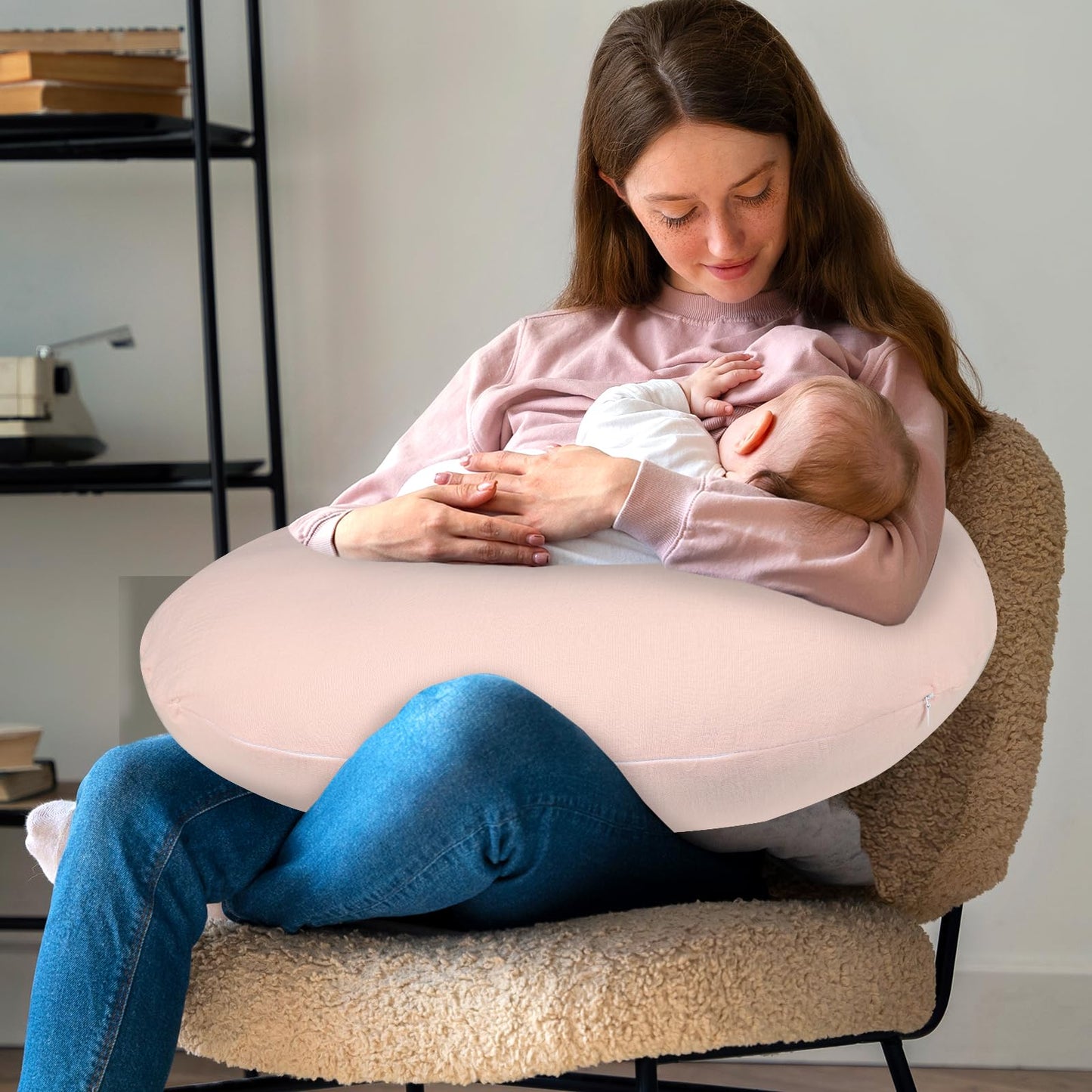 Baby Nursing Pillow Cover, Removeable Breastfeeding Pillow Slipcover, Muslin Nursing Pillow Case For Newborn Boys Girls, Soft Fa