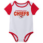 Outerstuff Nfl Newborn Baby And Infant Short Sleeve Bodysuit Variety 3-Pack - Kansas City Chiefs, 3-6M
