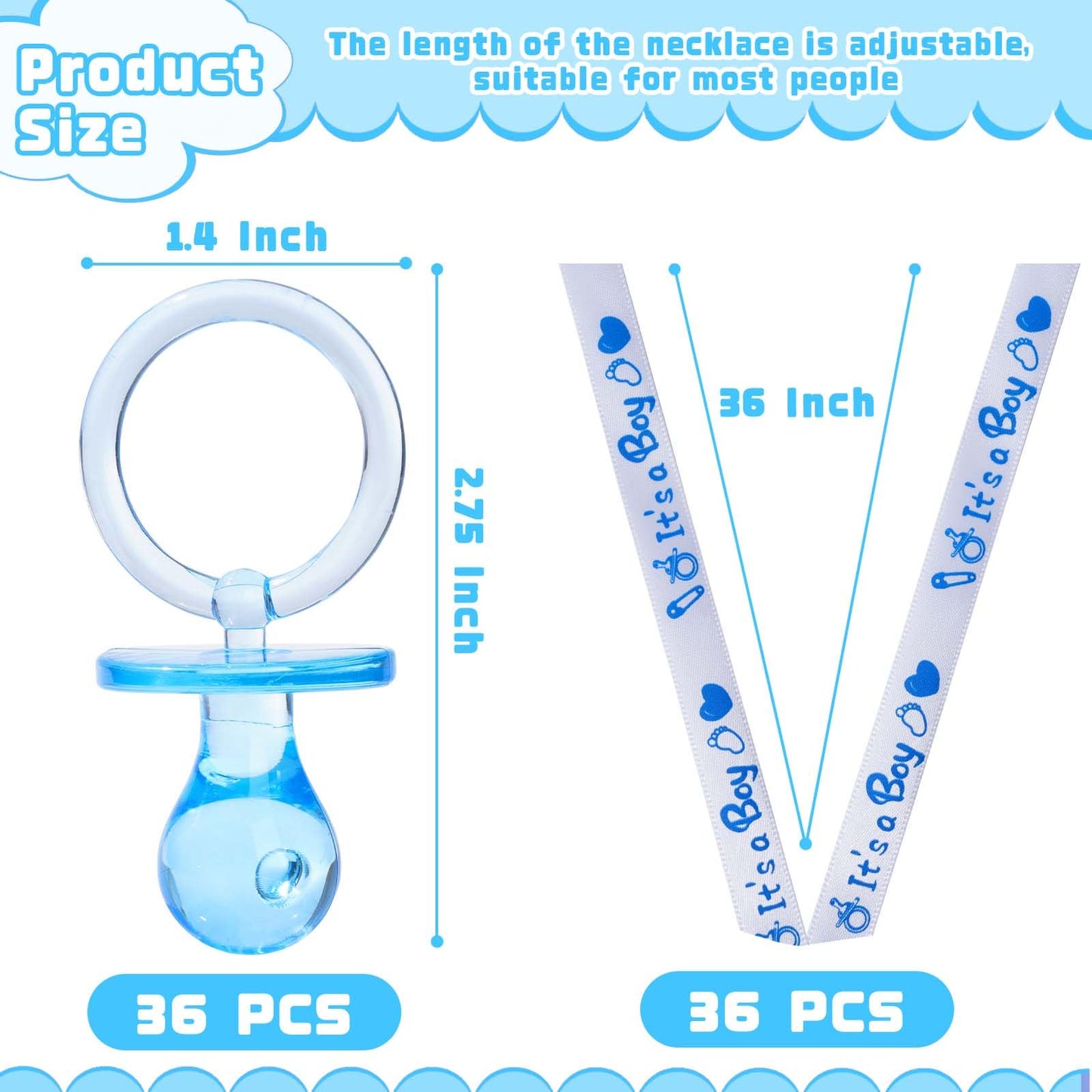 36 Baby Shower Pacifiers Necklace, Acrylic Pacifier Necklace, Cute Pacifier Necklace For Baby Shower Boys Girls Party Favors Cha