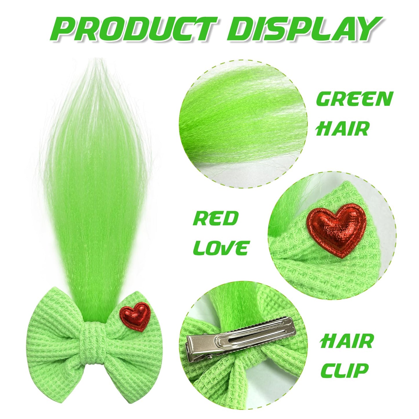 Green Furry Hair Bow Christmas Hair Clip For Girls Women Halloween Hair Clip Halloween Cosplay Costume Accessories Props