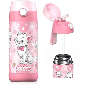 Jarlson Kids Water Bottle With Straw - Charli - Insulated Stainless Steel Water Bottle - Thermos - Girlsboys (Cat Star, 12 Oz)