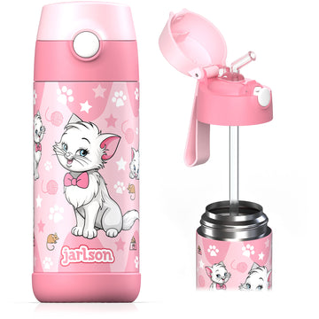 Jarlson Kids Water Bottle With Straw - Charli - Insulated Stainless Steel Water Bottle - Thermos - Girlsboys (Cat Star, 12 Oz)