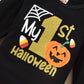 Cpei Baby Girls Halloween Outfits My 1St Halloween Romper+ Tutu Skirt+ Striated Leg Warmer+ Headband Outfit Set(Black 3, 0-3 Mon