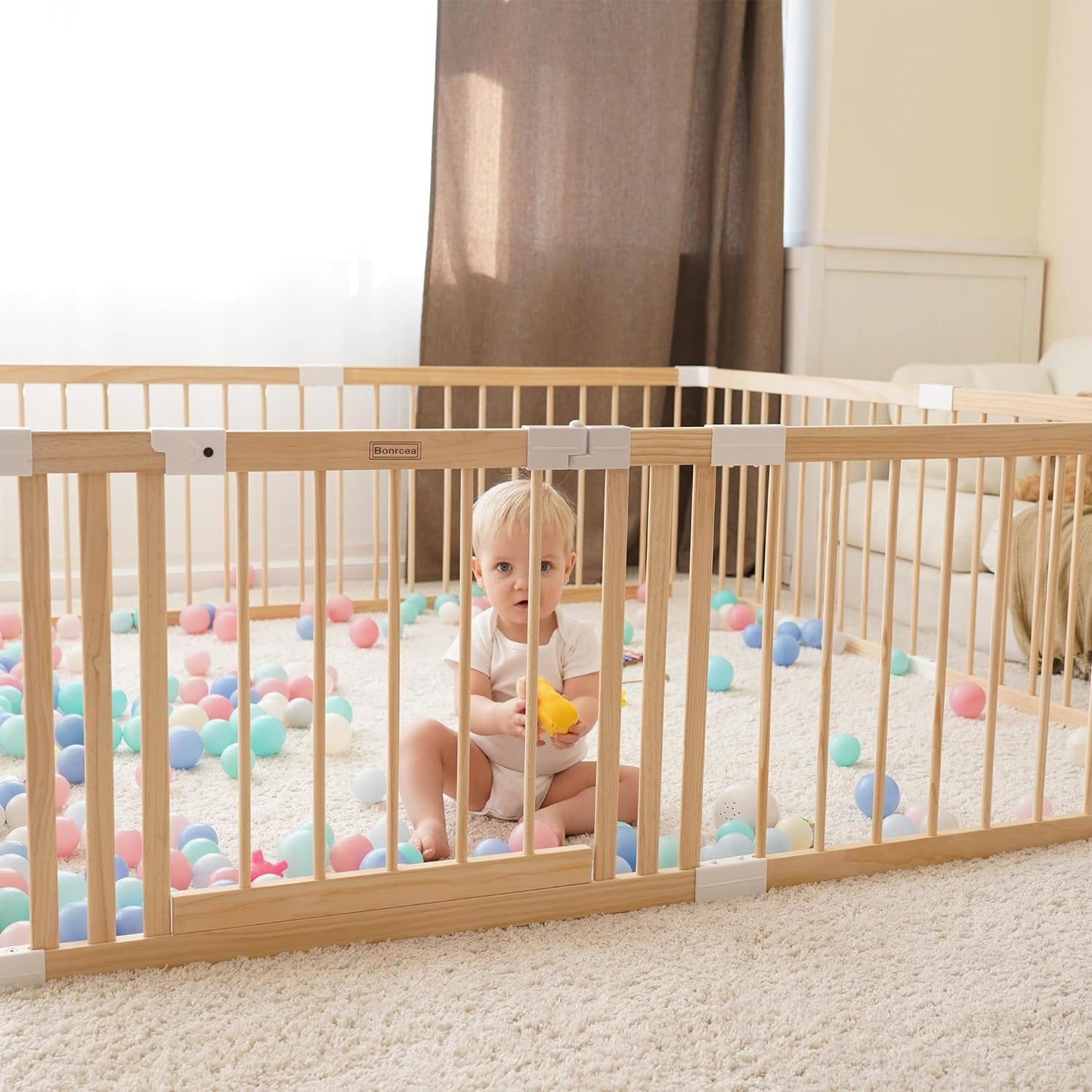 Ggf Wooden Baby Playpen -95 * 55 * 24 In, Large Wood Gate Playpen For Babies And Toddlers, Baby Fence Play Yard With Door For Ki