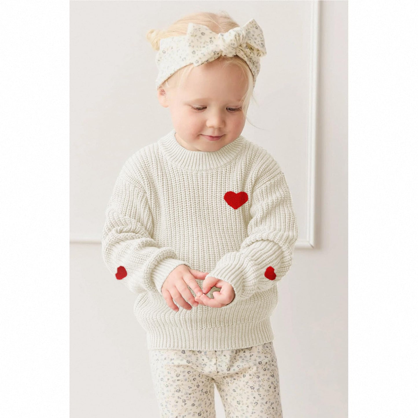 Boutikome Valentines Day Sweater Toddler Baby Girl Boy Heart Shirts Embroidery Knit Tops Spring Clothes Warm Winter Pullover(Whi