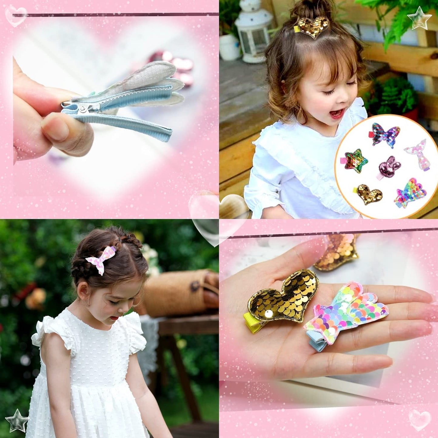 Zanwell Hair Clips For Girls,12Pcs Sparkly Fully Ribbon Lined Baby Hair Clips,Cute Hair Accessories For Teens Girls Toddler Baby