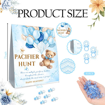 Guawubiang Winnie Pacifier Hunt Sign, Mini Pacifiers Baby Shower Game Set, Classic Pooh Decor Pacifier Hunt Baby Shower Game, 50