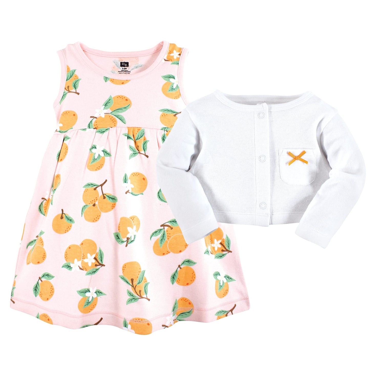 Hudson Baby Baby Girls' Cotton Dress And Cardigan Set, Citrus Orange, 12-18 Months