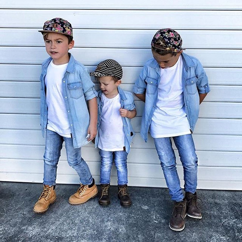 Honganda Fashion Kids Toddler Baby Boy Girl Adjustable Sleeve Denim Shirt Tops Blouse (Denim, 6-12 Months)