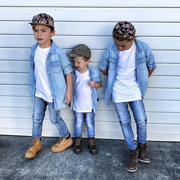 Honganda Fashion Kids Toddler Baby Boy Girl Adjustable Sleeve Denim Shirt Tops Blouse (Denim, 6-12 Months)