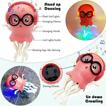 Tipmant Baby Toddler Electric Jellyfish Toys Cute Electronic Octopus Animal Vehicle Car, Dance, Crawl, Music, Luminous Lights, K
