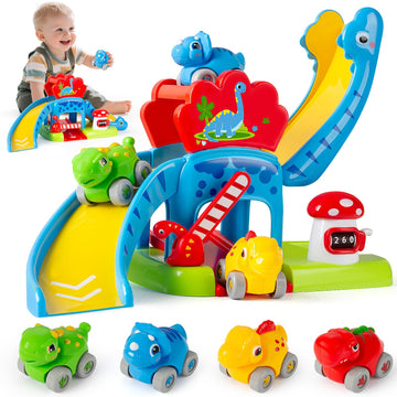 Toys for 1 Year Old Boy and Girl, Race Track for Toddlers 1-3 with 4 Dinosaurs Car Toys for Baby 12-18 Months, First Birthday Gi