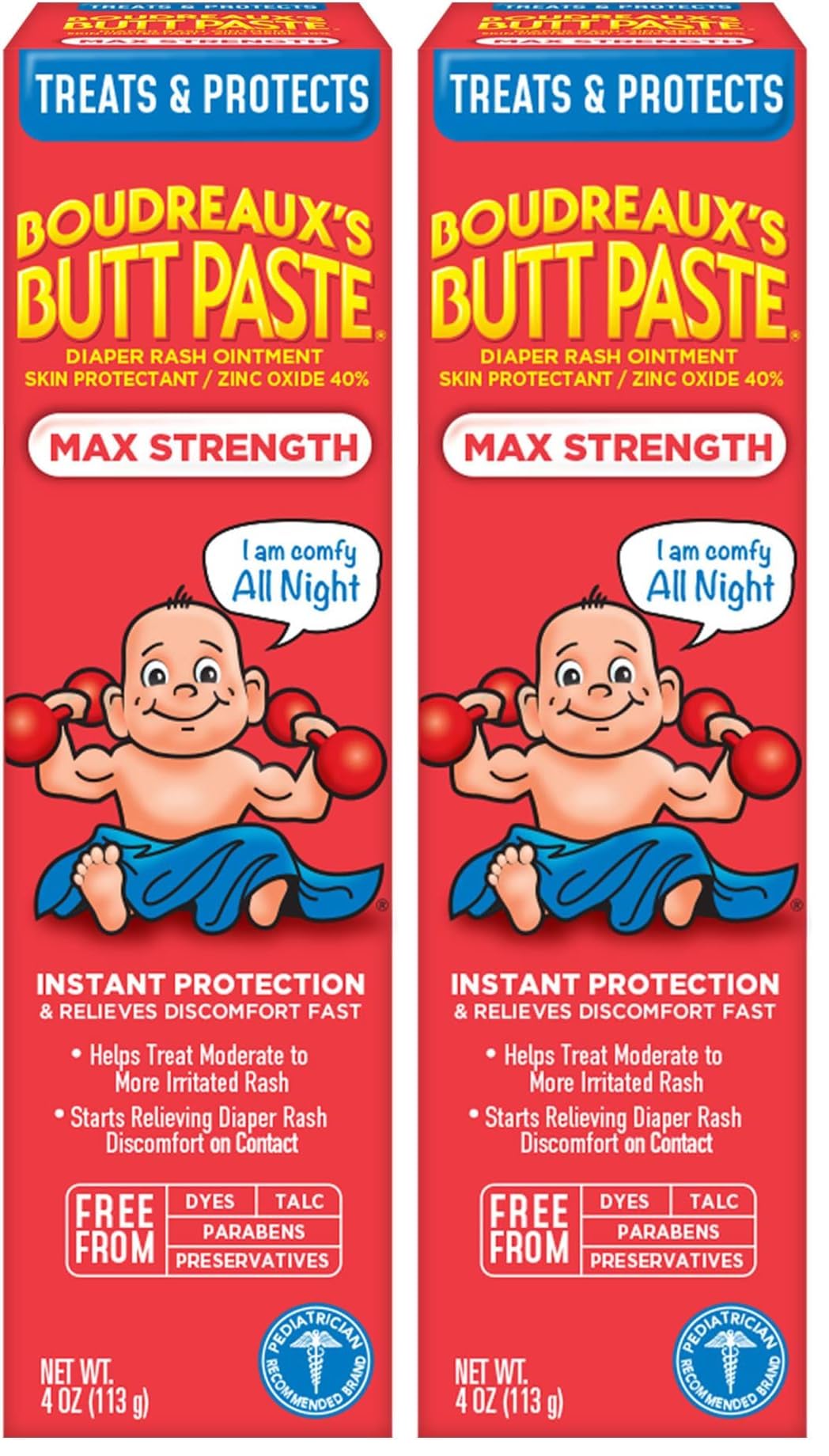Boudreauxs Butt Paste Maximum Strength Diaper Rash Cream, Ointment for Baby, 4 oz Tube (Pack of 2)